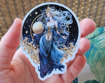 Moon Goddess Sticker, Luna Decal, Moon Maiden Vinyl Die Cut Sticker, Diana of the Moon 3 Inch Sticker, Hecate Sticker, Selene Sticker