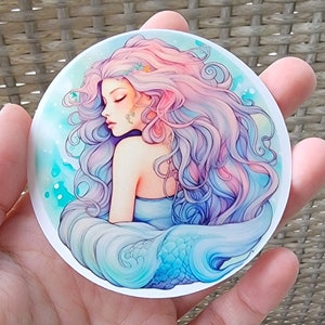 Mermaid Clear Vinyl Sticker, Pink Haired Mermaid Decal, 3 Inch Waterproof Sticker Little Mermaid Art Beautiful Mermaid Sticker Tumbler Decal