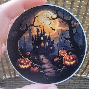 Haunted Mansion Halloween Sticker, Limited Edition Vintage Haunted House Vinyl Decal, Waterproof Sticker, Spooky Woods, Jack O Lantern Moon