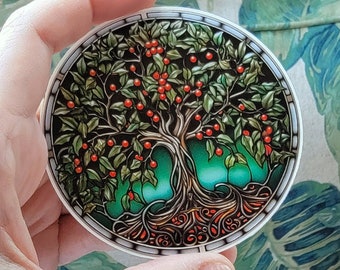 Holly Tree of Life, Mistletoe Celtic Knot Tree Decal, Christmas Celtic Tree, Yggdrasil Tree 3 Inch Waterproof Sticker, Tumbler Water Bottle