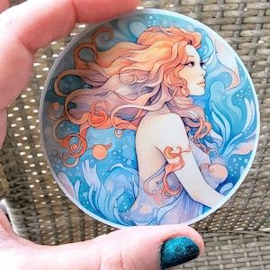 Mermaid Vinyl Sticker, Red Haired Mermaid Decal Waterproof Sticker Little Mermaid Art Beautiful Mermaid Sticker Tumbler Decal Beach Life