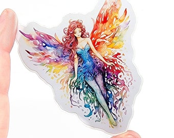 Rainbow Fairy Die Cut Sticker Vinyl Decal, Watercolor Faerie Sticker, Elemental Winged Fairy Waterproof Sticker, 3 Inch, LGBTQIA+ Pride