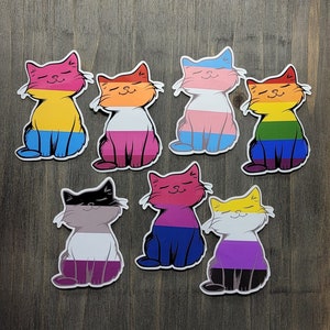 Stickers chat de la fierté, LGBTQIA+ drapeau de la fierté chat autocollants en vinyle, Bi, Trans, Ace, lesbienne, Pan, non binaire, drapeau arc-en-ciel, Enby, mois de la fierté