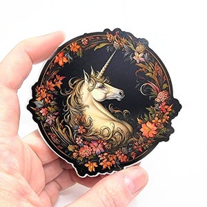 Renaissance Unicorn Sticker, Medieval Unicorn Waterproof Vinyl Decal, Magical Unicorn Tapestry Artwork, 3 Inch Die Cut Sticker Laptop Decal image 1