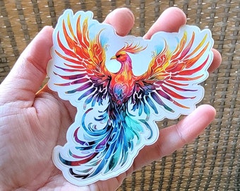 Phoenix Sticker Vinyl Decal, Watercolor Rainbow Phoenix Rising Decal, Firebird Sticker, Flying Phoenix Fire Bird Laptop 4 inch Fantasy Art