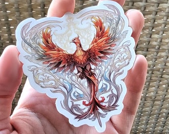 Flying Phoenix Sticker Vinyl Decal, Watercolor Rainbow Phoenix Rising Decal, Firebird Sticker, Flying Phoenix Fire Bird Laptop Fantasy Art