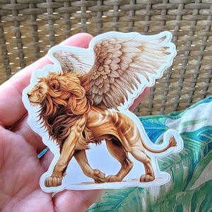 Sticker lion ailé, chimère, griffon en vinyle imperméable, oeuvre d'art sphynx magique, 3 pouces sticker découpé pour ordinateur portable, griffon Manticore