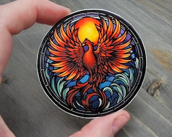 Phoenix Sticker Vinyl Decal, Phoenix Rising Decal, Firebird Sticker, Stained Glass Phoenix Fire Bird Laptop Sticker, Water bottle Decal