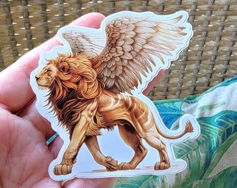 Winged Lion Sticker, Chimera, Griffin Waterproof Vinyl Decal, Magical Sphynx Artwork, 3 Inch Die Cut Sticker Laptop Decal, Manticore Gryphon