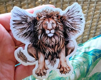 Winged Lion Chimera Sticker, Griffin Waterproof Vinyl Decal, Magical Sphynx Artwork, 3 Inch Die Cut Sticker Laptop Decal, Manticore Gryphon