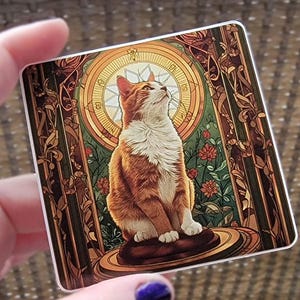 Orange Cat Sticker, Art Nouveau Cat Decal, Cat Mom, Ginger Cat, Water Bottle Sticker, Laptop Sticker Phone Sticker, Orange Tabby Cat