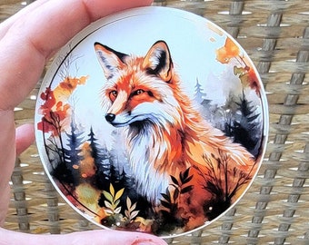 Watercolor Red Fox Sticker, Fox Forest Waterproof Vinyl Decal, Kitsune Fox Artwork, 3 Inch Sticker, Red Fox in the Wild Laptop Decal