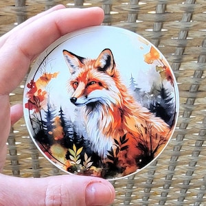 Autocollant aquarelle Red Fox, décalcomanie en vinyle imperméable Fox Forest, œuvres d’art Kitsune Fox, autocollant de 3 pouces, renard roux dans le décalcomanie d’ordinateur portable sauvage