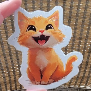 Orange Cat Sticker, Ginger Cat Sticker, Cartoon Cat Waterproof Vinyl Decal, Kawaii Cute Kitty Die Cut, Crazy Cat Lady, Happy Orange Kitten