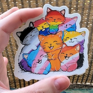 Sticker chat fierté, chat arc-en-ciel, autocollant en vinyle chat drapeau LGBTQIA + fierté, Bi, Trans, Ace, lesbienne, Pan, non binaire, drapeau arc-en-ciel, fierté