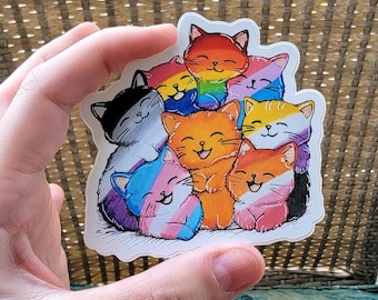 Pride Cat Sticker, Rainbow Cat, LGBTQIA+ Pride Flag Cat Vinyl Decal Sticker, Bi, Trans, Ace, Lesbian, Pan, Nonbinary, Rainbow Flag, Purrfect