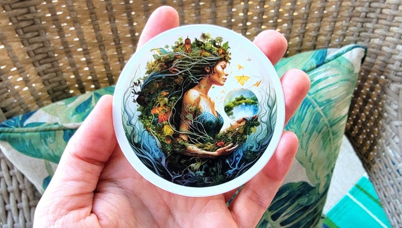 Earth Goddess Sticker, Gaia Decal, Earth Mother Vinyl Decal Sticker, Mother Nature Decal, Harvest Demeter Decal 3 Inch Waterproof Sticker image 1