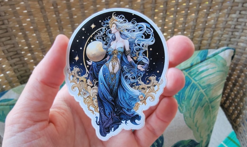 Moon Goddess Sticker, Luna Decal, Moon Maiden Vinyl Die Cut Sticker, Diana of the Moon 3 Inch Sticker, Hecate Sticker, Selene Sticker image 1