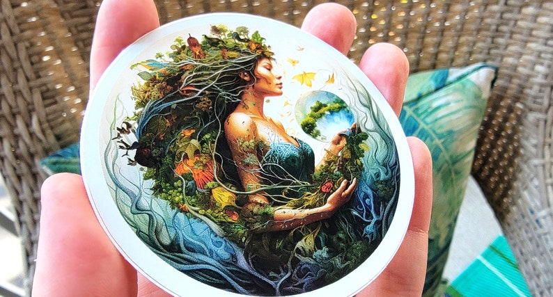 Earth Goddess Sticker, Gaia Decal, Earth Mother Vinyl Decal Sticker, Mother Nature Decal, Harvest Demeter Decal 3 Inch Waterproof Sticker image 2