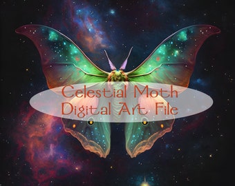 Celestial Luna Moth digitales Bild, sofortiger Download, Galaxy Moth Art, Luna Moth Sticker Aufkleber, Luna Moth Art für Home Decor,