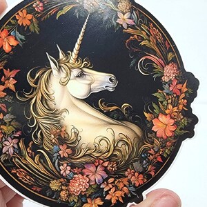 Renaissance Unicorn Sticker, Medieval Unicorn Waterproof Vinyl Decal, Magical Unicorn Tapestry Artwork, 3 Inch Die Cut Sticker Laptop Decal image 2