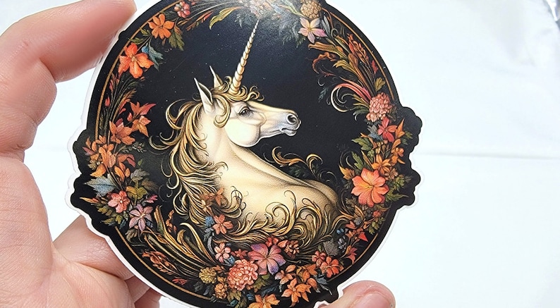 Renaissance Unicorn Sticker, Medieval Unicorn Waterproof Vinyl Decal, Magical Unicorn Tapestry Artwork, 3 Inch Die Cut Sticker Laptop Decal image 2