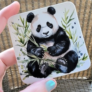 Sticker panda, aquarelle pelucheux ours panda autocollant imperméable, mignon panda autocollant, vinyle autocollant 3 pouces, panda chinois bambou