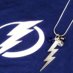 Tampa Bay Lightning Bolts Necklace B2B Stanley Cup Champions Lightning Bolt Jewelry NHL Hockey Fan No 1 Bullshit Champa Bay Silver Pendant image 4