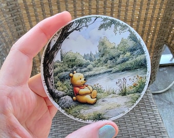 Winnie the Pooh Sticker, Watercolor Classic Pooh Artwork, Waterproof Decal, Silly Old Bear 100 Acre Woods, AA Milne, Spring Lazy River Pooh