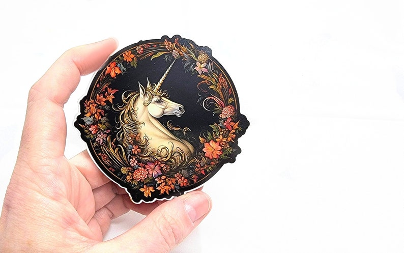 Renaissance Unicorn Sticker, Medieval Unicorn Waterproof Vinyl Decal, Magical Unicorn Tapestry Artwork, 3 Inch Die Cut Sticker Laptop Decal image 1