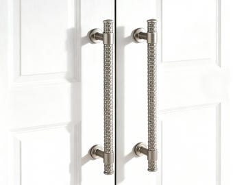 Tirador de gabinete plateado mate - Manijas con patrón de tejido, Perillas de cajón negras