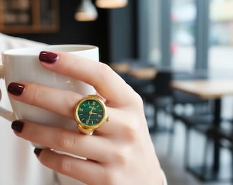 Vintage mini-klockaring | Justerbar fingerring | Trendig ringklocka i legering | Unisex statement-smycken för män och kvinnor.