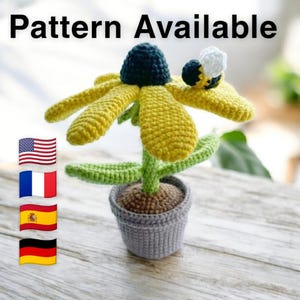 Black-Eyed Susan Crochet Flower Pattern| Amigurumi Sunflower Pot PDF| Instant download
