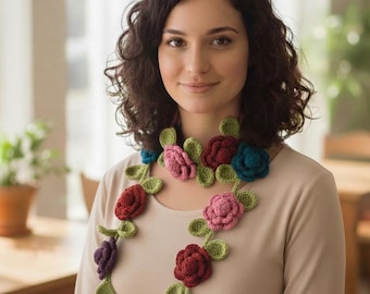 Boho Crochet Flower Garland Pattern, Floral Scarf, Wall Hanging (PDF Download)