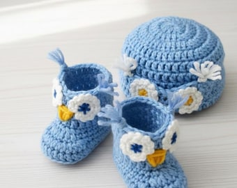 Crochet Owl Baby Beanie and Booties Pattern | Easy Crochet PDF