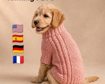 Zopfmuster und Herzen Hundepullover Strickmuster | Mehrsprachig | Malvemesh Seamless Haustiermantel PDF