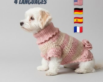 Crochet Dog Sweater Pattern PDF | Easy Dog Coat with Rosette | Digital Download