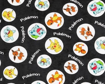 Pokemon Micro Fleece Fabric, Tkaniny cięte na wymiar, Tkanina polarowa na koc, szeroka, Robert Kaufman, Tkaniny na licencji