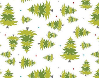 Tossed Pines White - Zimozielone drzewa - Święta Bożego Narodzenia - 100% bawełna pikowana - Benartex 13153P-09