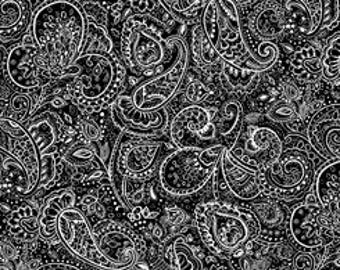 Tela en blanco y negro con estampado paisley, telas QT, algodón para acolchado cortado a medida, telas para acolchado