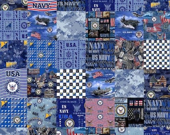 Tkanina US Navy, tkaniny o tematyce wojskowej z orłem, bawełna pikowana, Sykel Enterprises, nadruki wojskowe, czerwono-biało-niebieski, logo USN
