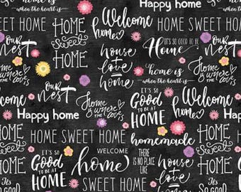 Home Sweet Home Words 100% bawełniana tkanina pikowana na przędzę - Contempo Fabrics - Slate