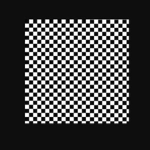 May include: A square graphic pattern consisting of a repeating grid of small, alternating black and white squares. The design features a high-contrast, uniform checkerboard layout that covers the entire surface of the square-shaped image.