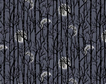 Spooky Night, bawełna pikowana na wymiar, tkanina Studio E, bawełna do patchworku na Halloween, szycie tkanin gotyckich, Grace Popp, tkaniny Dark Forest