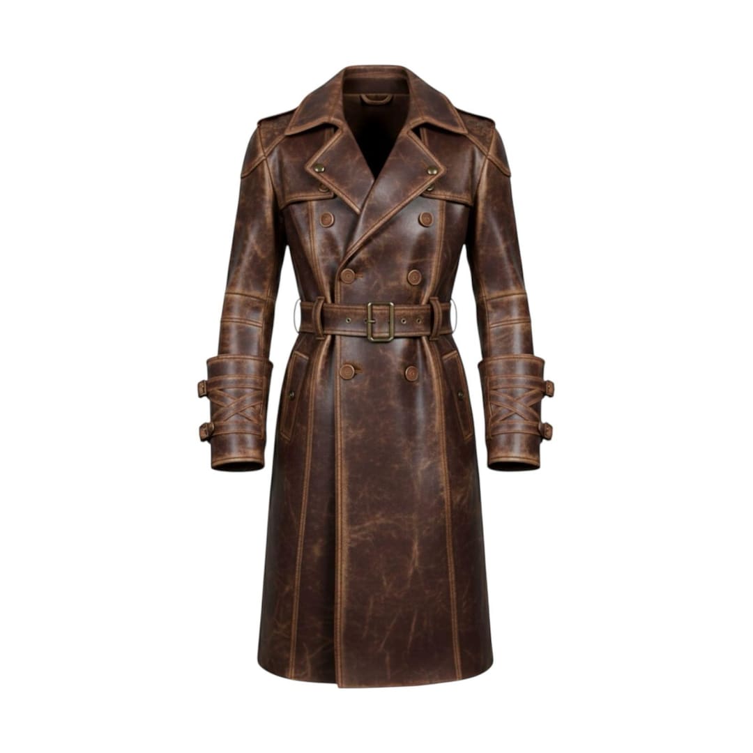Kingspinner Men's Retro Leather Trench Coat – Vintage Steampunk