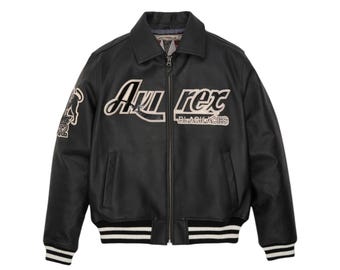 Chaqueta de cuero Avirex Black Aces Bomber – Chaqueta de cuero Avirex icónica vintage para hombre