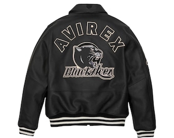 Avirex Black Aces Bomber Leather Jacket – Men’s Vintage Icon Avirex Leather Jacket