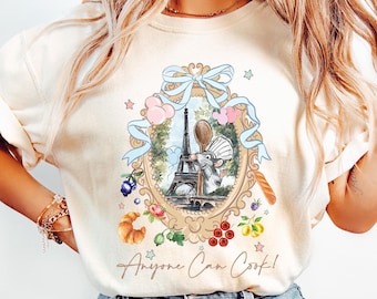 Retro 90er Jahre T-Shirt Coquette Bow Disney Ratatouille Remy, Jeder kann Zitat kochen, Paris Frankreich Gusteau's, Girly Disney Fan T-Shirt, Comfort Colors®