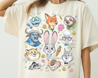 Chemise à croquis signature Comfort Colors Disney Zootopia Characters, t-shirt Judy Hopps Nick Wilde Zotropolis Family assorti, voyage WDW Disneyland
