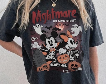 Vintage Comfort Colors Nightmare On Main Street Shirt, Retro Mickey Minnie Halloween Horror Tee, Spooky Disney Shirt, Disney Halloween Shirt